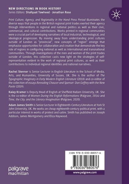 Produktbild: Print Culture, Agency, and Regionality in the Hand Press Period