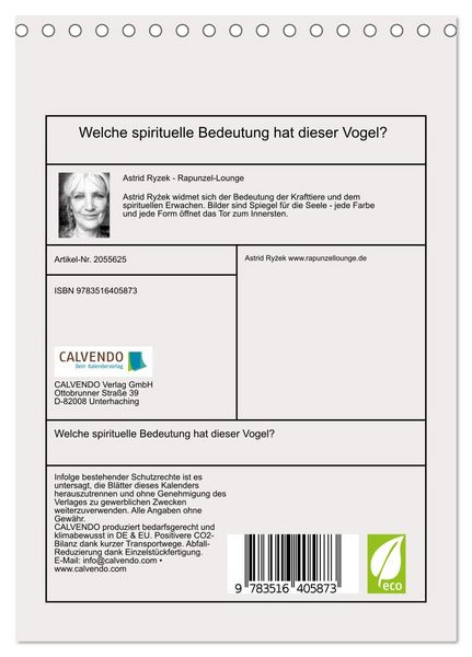 Produktbild: Welche spirituelle Bedeutung hat dieser Vogel? (Tischkalender 2026 DIN A5 hoch), CALVENDO Monatskalender