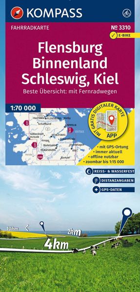 Produktbild: KOMPASS Fahrradkarte 3310 Flensburg Binnenland, Schleswig, Kiel 1:70.000
