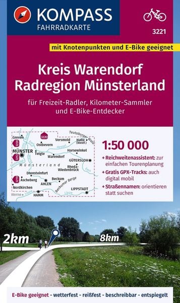 Produktbild: KOMPASS Fahrradkarte 3221 Kreis Warendorf - Radregion M&uuml;nsterland mit Knotenpunkten 1:50.000