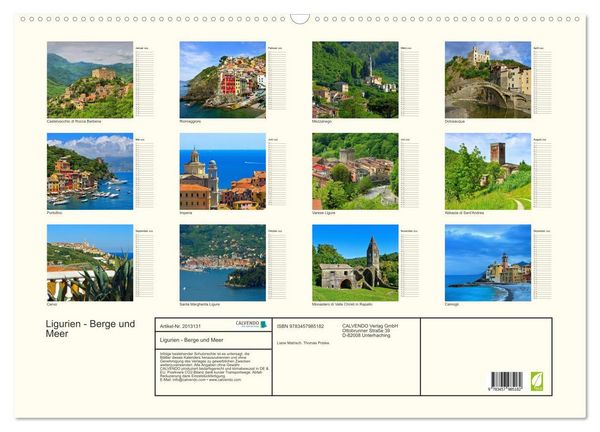 Produktbild: Ligurien - Berge und Meer (Wandkalender 2026 DIN A2 quer), CALVENDO Monatskalender