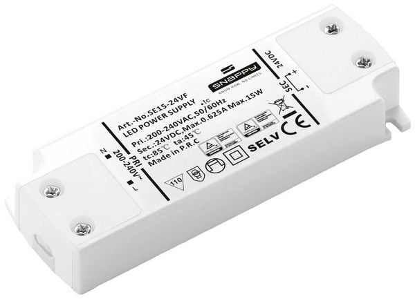 Dehner Elektronik SE 15-24VF (24VDC) LED-Trafo, LED-Treiber Konstantspannung 15W 0.625A 24 V/DC Möbelzulassung, Überlastschutz