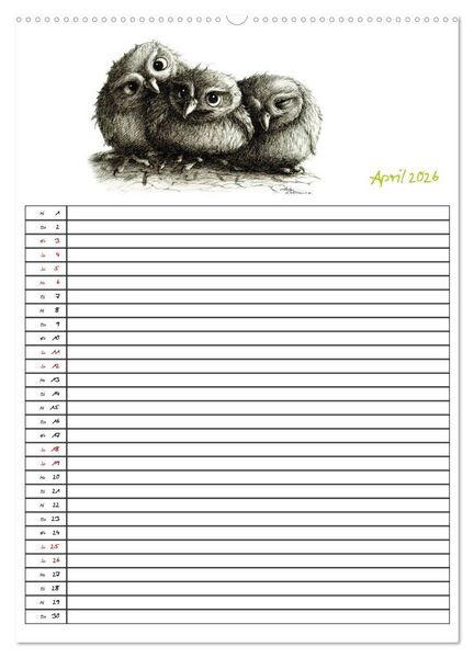 Produktbild: Tieronisch Eulen (hochwertiger Premium Wandkalender 2026 DIN A2 hoch), Kunstdruck in Hochglanz