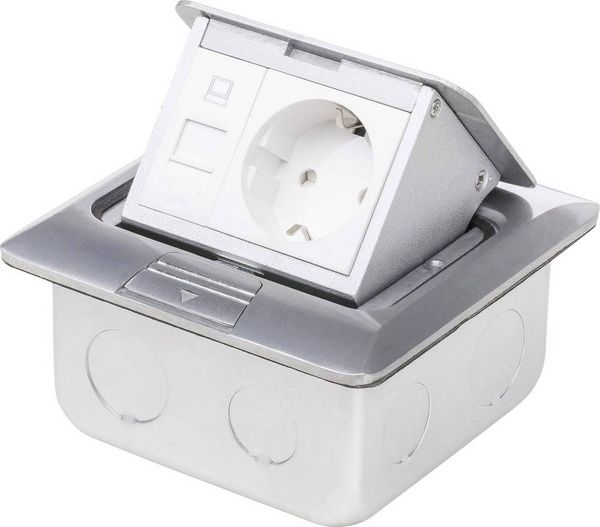 Produktbild: LEDmaxx 105626 1fach Fu&szlig;boden-Einbausteckdose mit Cat5 Buchse IP20 Aluminium
