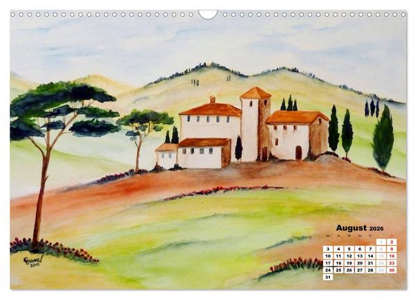 Produktbild: Toskana in Aquarell (Wandkalender 2026 DIN A3 quer), CALVENDO Monatskalender