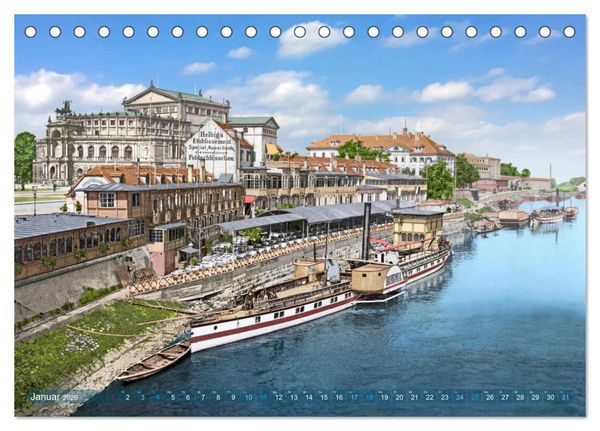 Produktbild: Historisches Dresden um 1900 neu restauriert und detailkoloriert (Tischkalender 2026 DIN A5 quer), CALVENDO Monatskalender