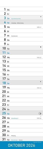 Produktbild: Streifenplaner Mini BLAU 2026 - Streifenkalender - Wandplaner - Küchen-Kalender - 9,5x33