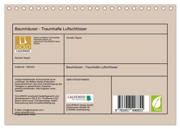 Produktbild: Baumh&auml;user - Traumhafte Luftschl&ouml;sser (Tischkalender 2026 DIN A5 quer), CALVENDO Monatskalender