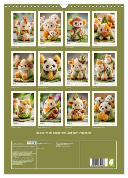 Produktbild: Reistierchen. Klebereiskunst zum Verlieben (Wandkalender 2026 DIN A3 hoch), CALVENDO Monatskalender
