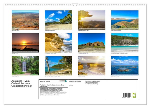 Produktbild: Australien - Vom Outback bis zum Great Barrier Reef (Wandkalender 2026 DIN A2 quer), CALVENDO Monatskalender