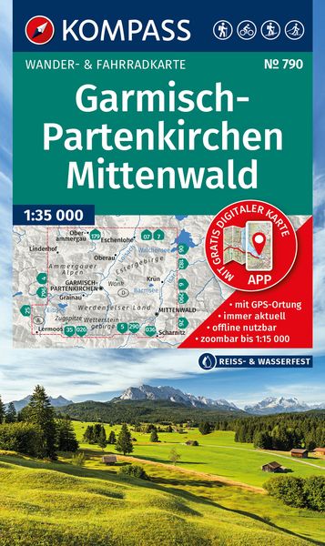 KOMPASS Wanderkarte 790 Garmisch-Partenkirchen, Mittenwald 1:35.000, Sonstige von , Kompass-Karten, 978-3-99154-459-3