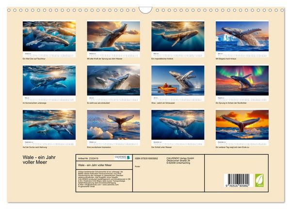 Produktbild: Wale - ein Jahr voller Meer (Wandkalender 2027 DIN A3 quer), CALVENDO Monatskalender