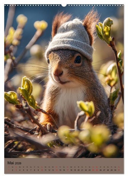 Produktbild: Eichh&ouml;rnchen Kalender - Tierkalender mit verr&uuml;ckten Eichk&auml;tzchen (hochwertiger Premium Wandkalender 2026 DIN A2 hoch), Kunstdruck in Hochglanz