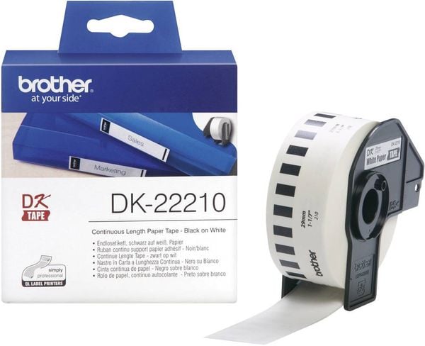 Brother DK-22210 Etiketten Rolle 29 mm x 30.48 m Papier Weiß 1 St. Permanent haftend DK22210 Universal-Etiketten