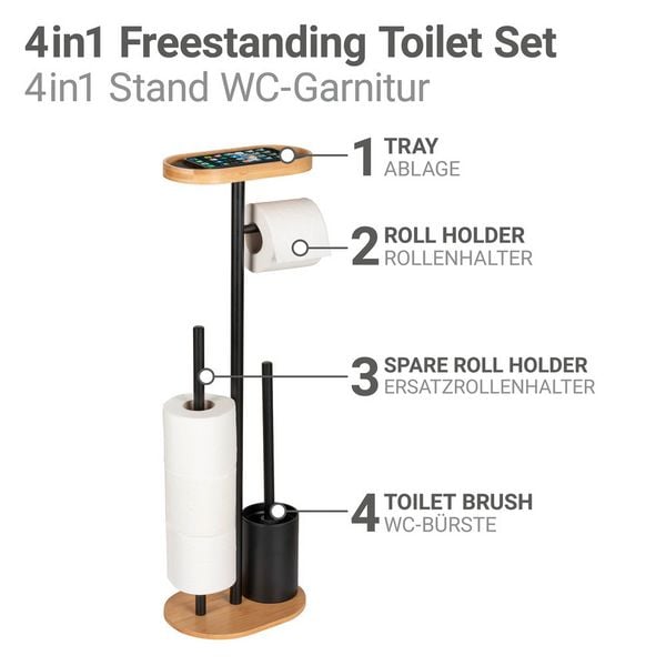 Produktbild: Stand WC-Garnitur Mod. Pomarolo, bambus, stahl, natur/schwarz, 25x70,5x17 cm, mit gro&szlig;er
