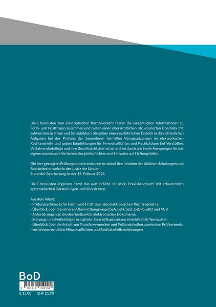 Produktbild: Checklisten zum elektronischen Rechtsverkehr f&uuml;r die Justiz