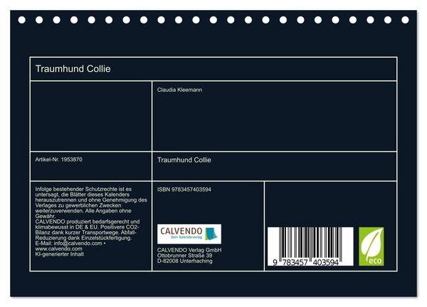 Produktbild: Traumhund Collie (Tischkalender 2026 DIN A5 quer), CALVENDO Monatskalender