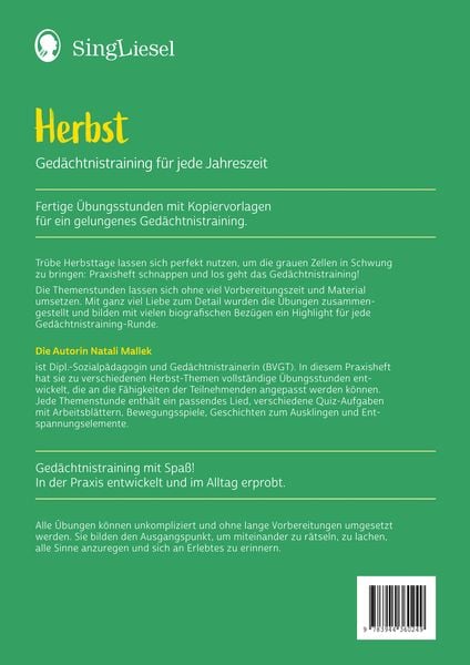 Produktbild: Ged&auml;chtnistraining f&uuml;r jede Jahreszeit - Herbst. F&uuml;r Senioren. Auch mit Demenz. Mit Kopiervorlagen