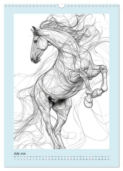 Produktbild: Sketchy Power Horses (Wall Calendar 2026 DIN A3 portrait), CALVENDO 12 Month Wall Calendar