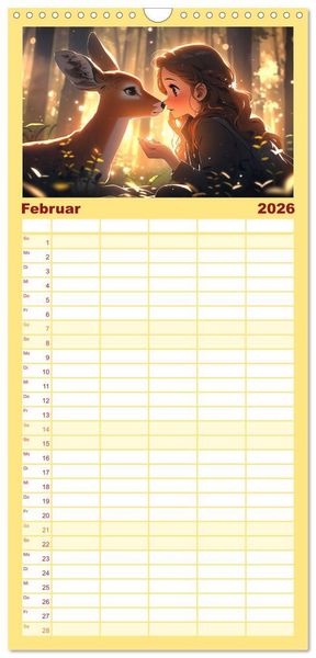 Produktbild: Familienplaner 2026 - Manga Tierliebe mit 5 Spalten (Wandkalender, 21 x 45 cm) CALVENDO