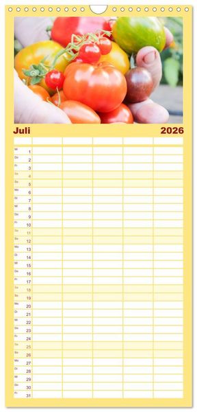 Produktbild: Familienplaner 2026 - Alte Historische Tomaten mit 5 Spalten (Wandkalender, 21 x 45 cm) CALVENDO