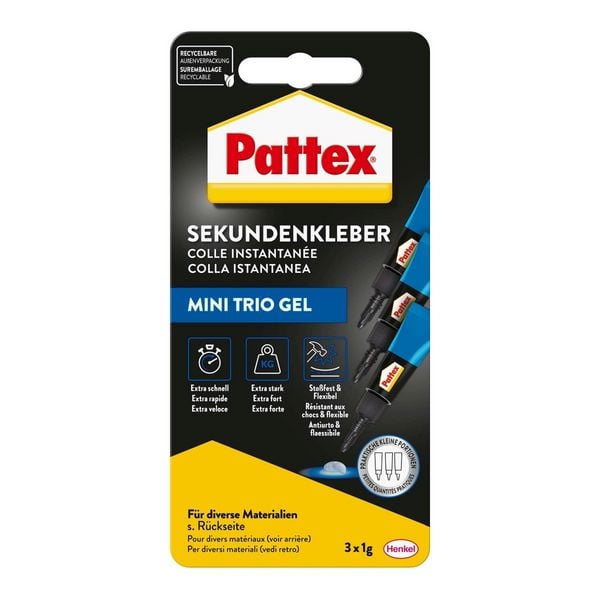 Produktbild: Pattex Kleben Pattex Sekundenkleber Ultra Gel Mini Trio, 3 1 g