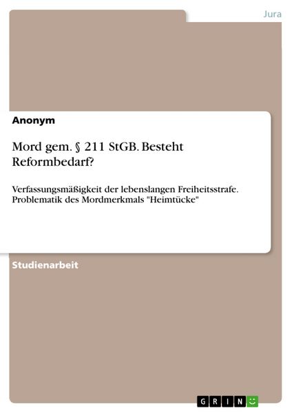 Produktbild: Mord gem. &sect; 211 StGB. Besteht Reformbedarf?