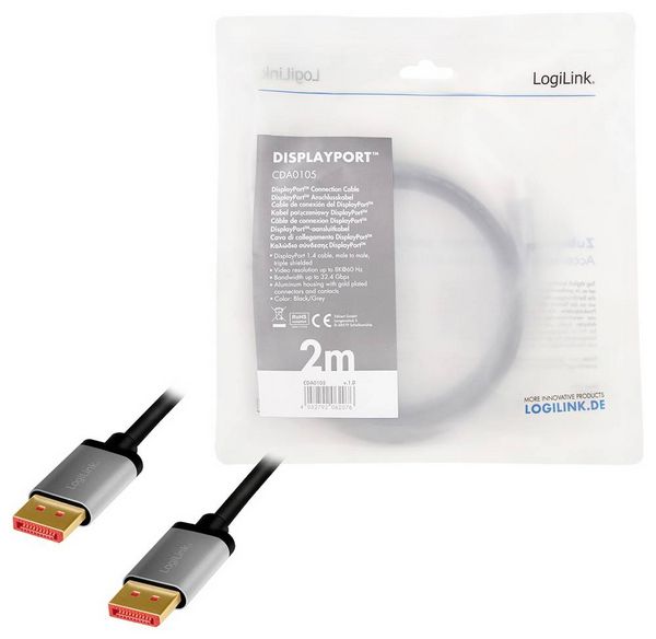 Produktbild: LogiLink DisplayPort AV Anschlusskabel [1x DisplayPort - 1x DisplayPort] 2m Schwarz/Grau