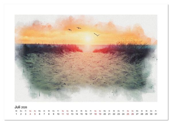 Produktbild: Ostsee Aquarelle (hochwertiger Premium Wandkalender 2026 DIN A2 quer), Kunstdruck in Hochglanz