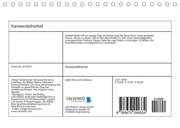 Produktbild: Karwendelherbst (Tischkalender 2022 DIN A5 quer)