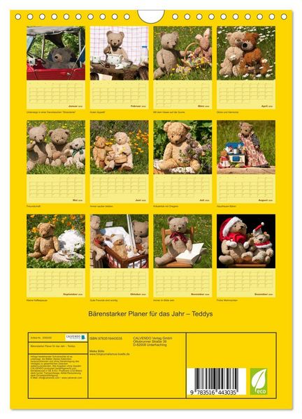 Produktbild: B&auml;renstarker Planer f&uuml;r das Jahr &ndash; Teddys (Wandkalender 2026 DIN A4 hoch), CALVENDO Monatskalender