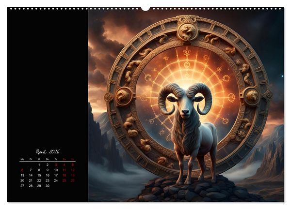 Produktbild: KI Tierkreiszeichen (hochwertiger Premium Wandkalender 2026 DIN A2 quer), Kunstdruck in Hochglanz