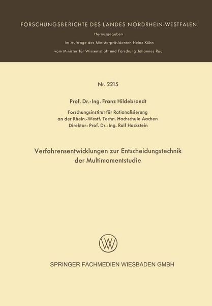 Produktbild: Verfarensentwicklungen zur Entscheidungstechnik der Multimomentstudie
