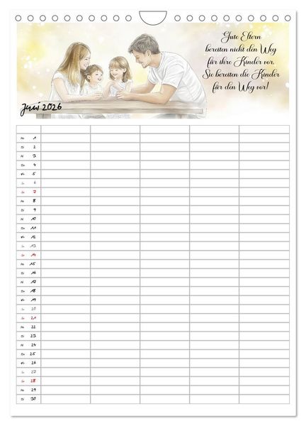 Produktbild: Elternspr&uuml;che Familienplaner (Wandkalender 2026 DIN A4 hoch), CALVENDO Monatskalender