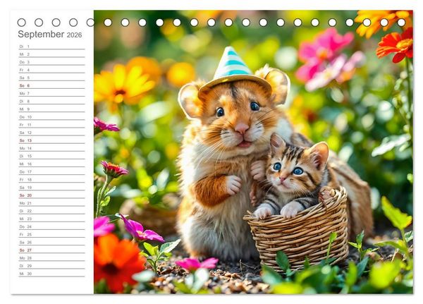 Produktbild: Hamsterhausen - Ein Hamster und seine tierischen Freunde (Tischkalender 2026 DIN A5 quer), CALVENDO Monatskalender