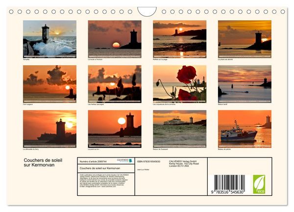 Produktbild: Couchers de soleil sur Kermorvan (Calendrier mural 2026 DIN A4 vertical), CALVENDO calendrier mensuel