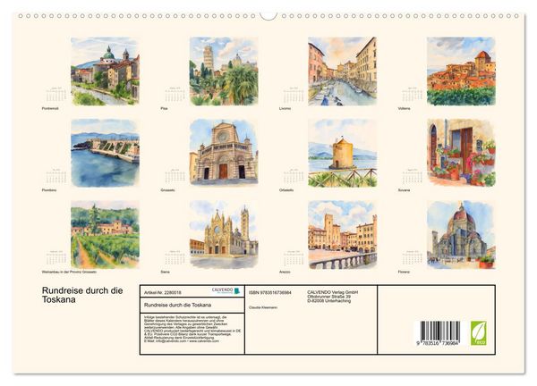 Produktbild: Rundreise durch die Toskana (hochwertiger Premium Wandkalender 2026 DIN A2 quer), Kunstdruck in Hochglanz