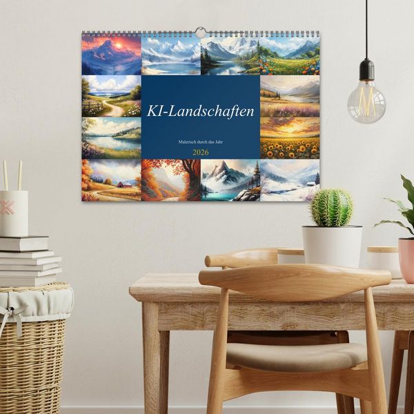 Produktbild: KI-Landschaften - Malerisch durch das Jahr (Wandkalender 2026 DIN A3 quer), CALVENDO Monatskalender