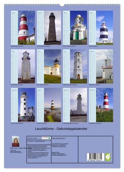 Produktbild: Leuchtt&uuml;rme - Geburtstagskalender (hochwertiger Premium Wandkalender 2026 DIN A2 hoch), Kunstdruck in Hochglanz