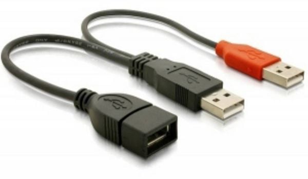 Produktbild: Delock USB-Kabel USB 2.0 USB-A Stecker, USB-A Stecker, USB-A Buchse 0.20m Schwarz 65306