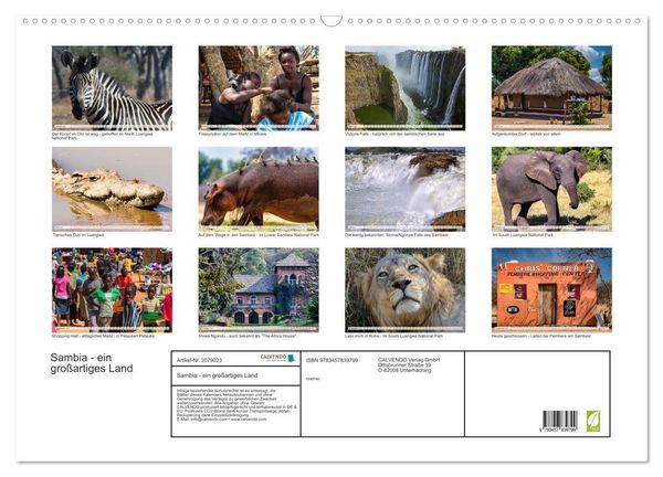 Produktbild: Sambia - ein gro&szlig;artiges Land (Wandkalender 2026 DIN A2 quer), CALVENDO Monatskalender