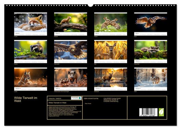 Produktbild: Wilde Tierwelt im Wald (hochwertiger Premium Wandkalender 2026 DIN A2 quer), Kunstdruck in Hochglanz