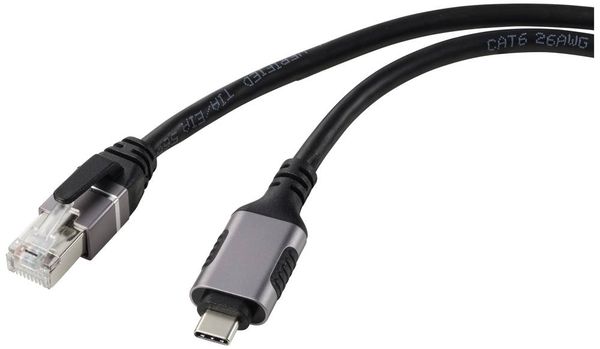 Produktbild: Renkforce USB, Netzwerk Adapterkabel [1x USB-C&reg; Stecker - 1x RJ45-Stecker] 1.80 m Aluminium-Stecker