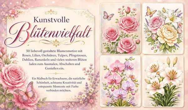 Produktbild: Blumen Malbuch f&uuml;r Erwachsene mit 50 sch&ouml;nen Ausmalmotiven