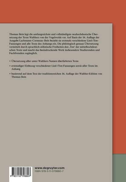 Walther von der Vogelweide: Leich, Lieder, Sangsprüche