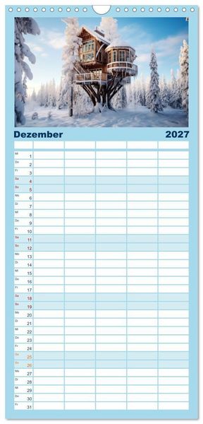 Produktbild: Familienplaner 2027 - Baumh&auml;user - Traumhafte Luftschl&ouml;sser mit 5 Spalten (Wandkalender, 21 x 45 cm) CALVENDO