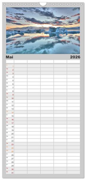 Produktbild: Familienplaner 2026 - Island - Traumland am Rande der Arktis mit 5 Spalten (Wandkalender, 21 x 45 cm) CALVENDO