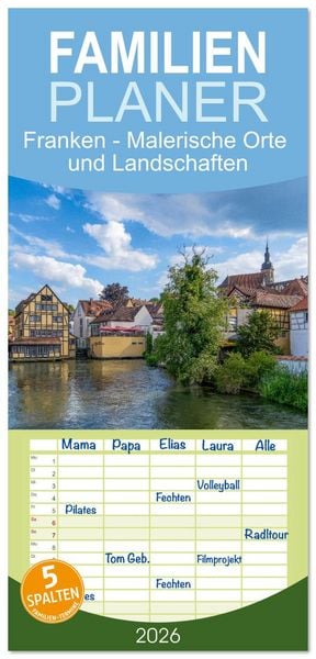 Produktbild: Familienplaner 2026 - Franken - Malerische Orte und Landschaften mit 5 Spalten (Wandkalender, 21 x 45 cm) CALVENDO