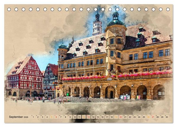 Produktbild: Romantische St&auml;dte - Rothenburg ob der Tauber (Tischkalender 2026 DIN A5 quer), CALVENDO Monatskalender