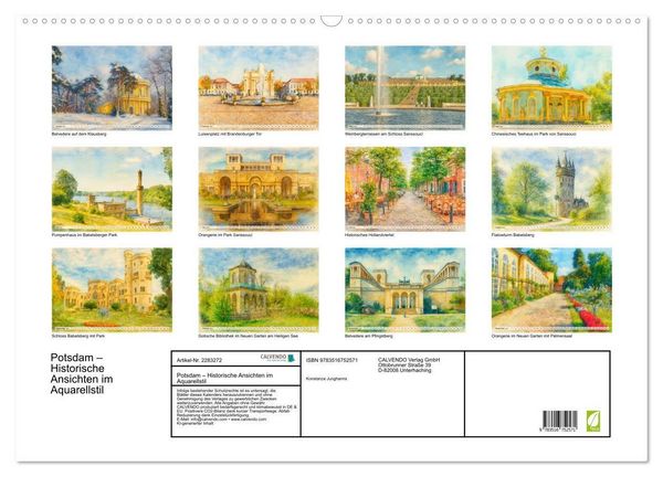 Produktbild: Potsdam &ndash; Historische Ansichten im Aquarellstil (Wandkalender 2027 DIN A2 quer), CALVENDO Monatskalender